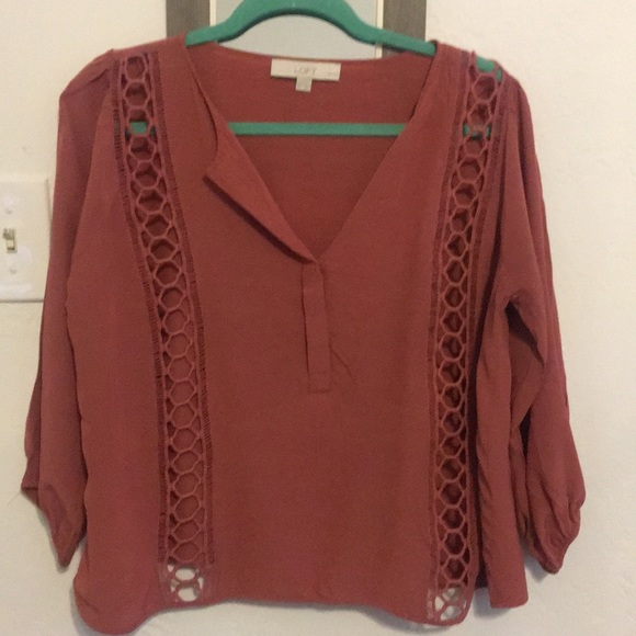LOFT mauve pink blouse LP circle cutouts - Picture 1 of 3